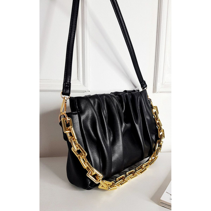 Faux Leather Shoulder Bag with Chain Strap