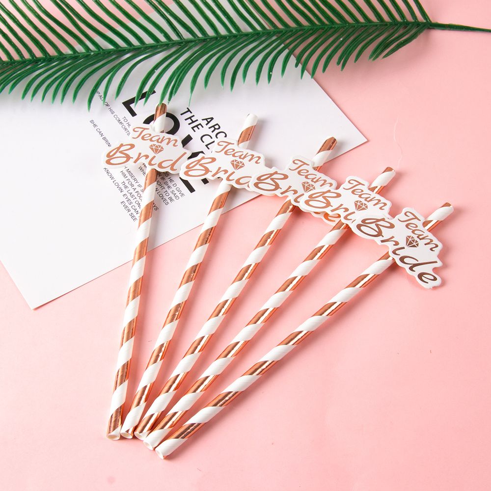 10pcs Rose Gold Team Bride Disposable Paper Straws Hen Party Bachelorette Party Drinking Straw Bride To Be Bride Shower Favors