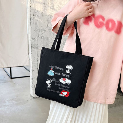 MINISO Disney Series Snoopy Canvas Bag Printed Cartoon Shoulder Bag Large Capacity Handbag Zipper Casual Tote Bag