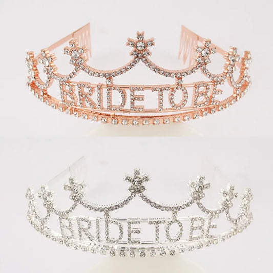 Bride To Be Crown Wedding Accessories Fashion Rhinestone Headband Metal Crown Glitter Satin Sashes Strap Wedding Decorations