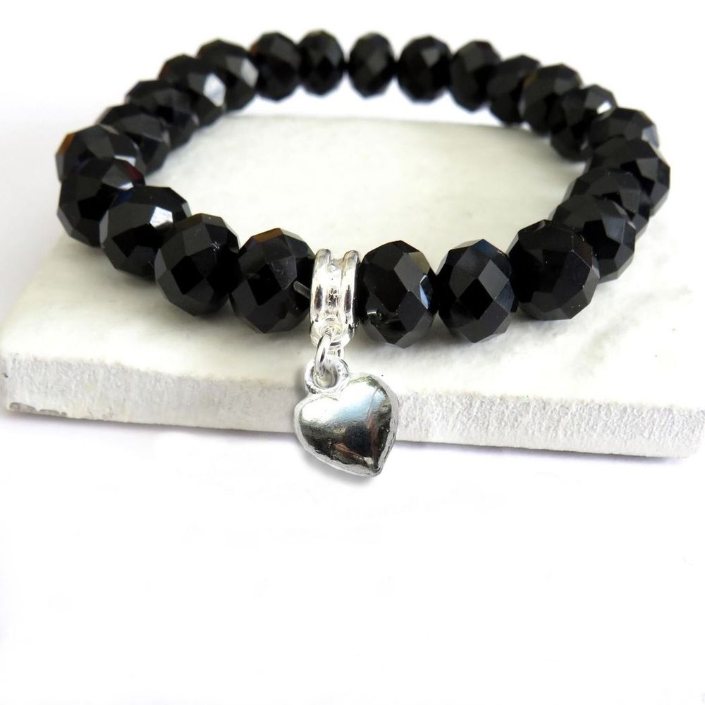 Black Beaded Charm Bracelet