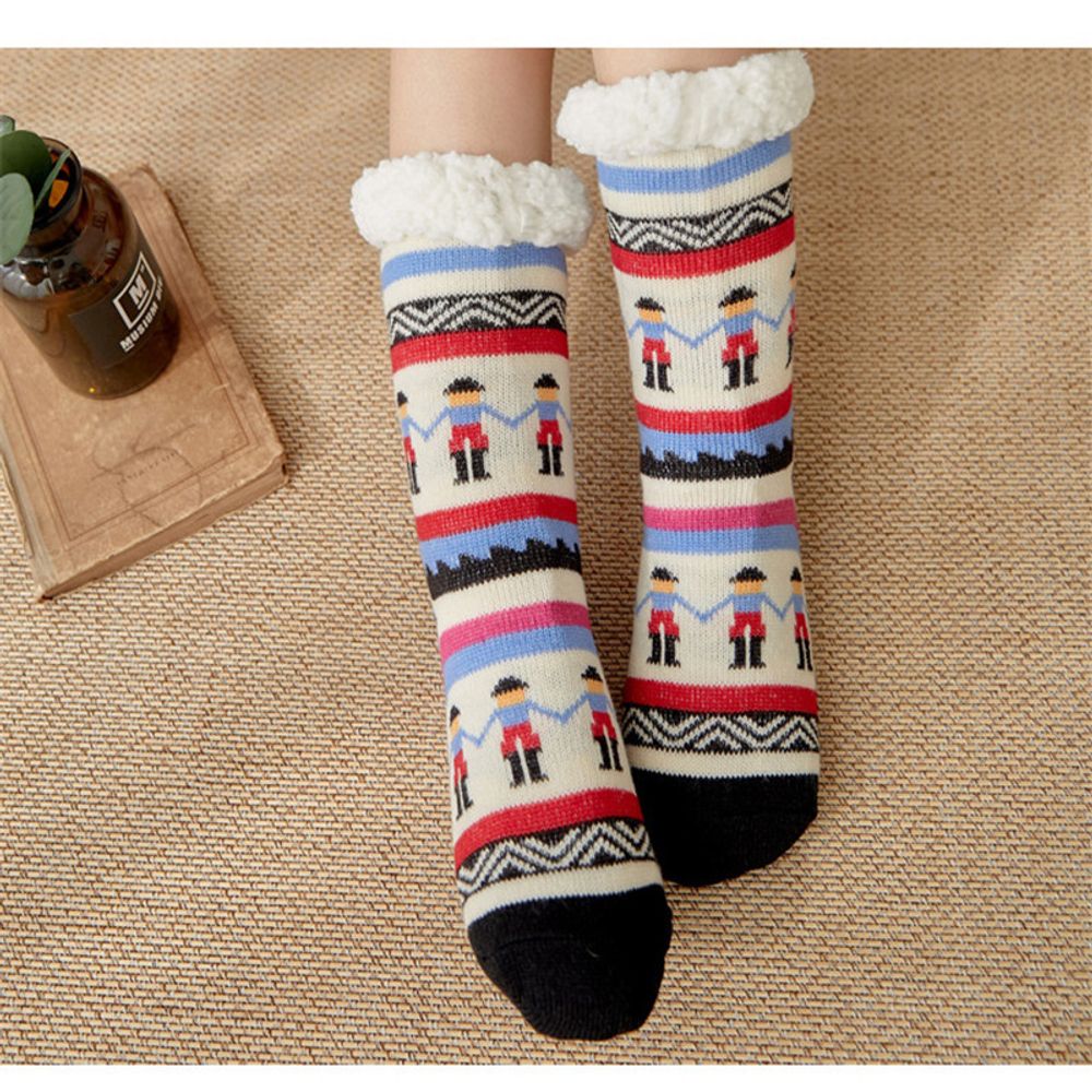 Winter thick non-slip floor socks female elk Christmas gift socks cute cat and fox series new year socks warm soft tube socks