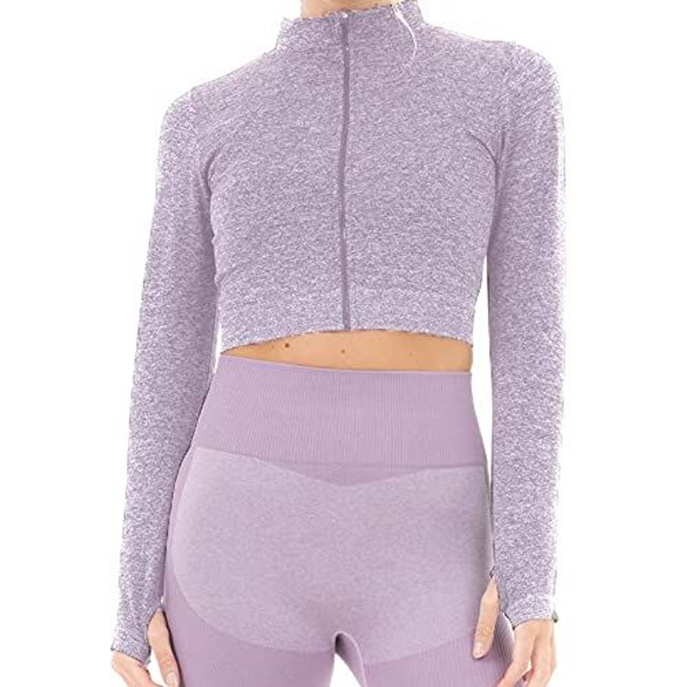 MARL WITH RIB SEAMLESS JACKET PURPLE L