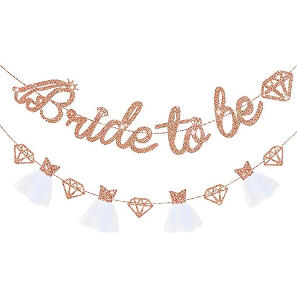 Rose Gold Hen Party Bride To Be Banner Glitter Paper Wedding Dress Diamond Bridal Shower Wedding Bachelorette Party Decoration