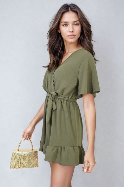 Belted Wrap-Over Frill Romper Playsuit