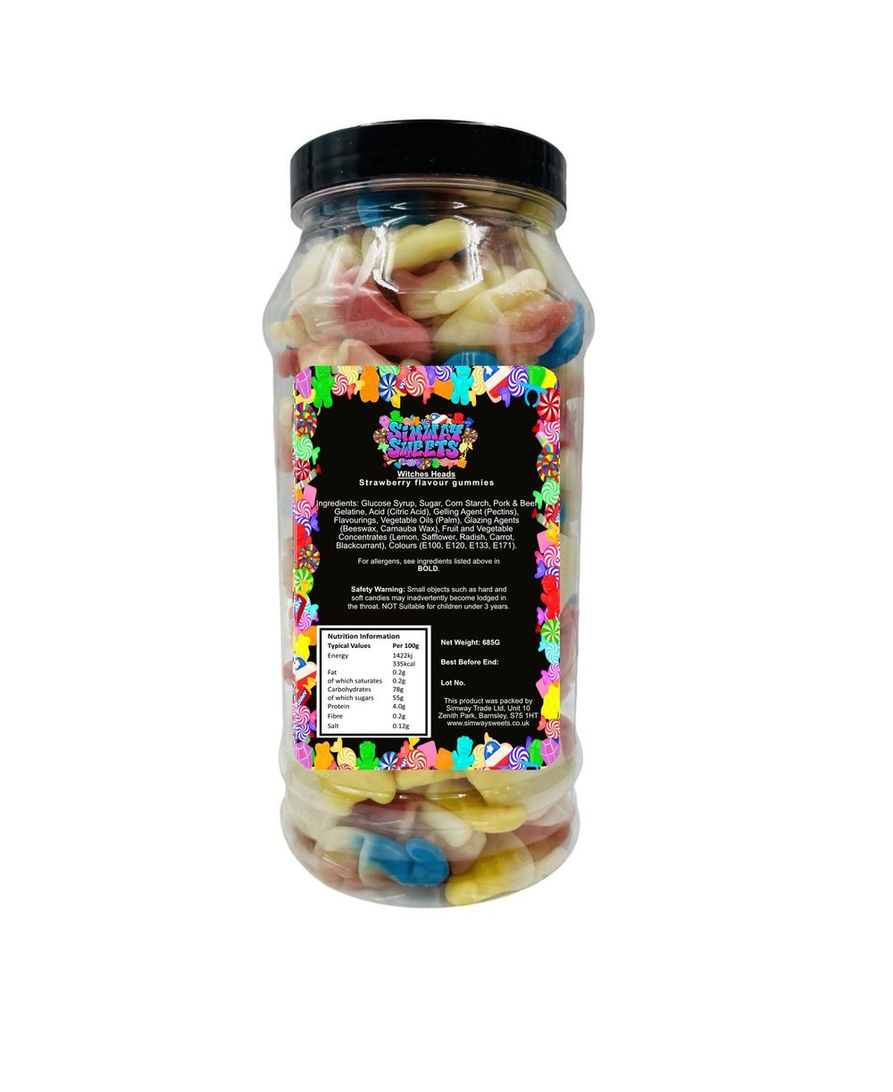 Witches Heads Gummy Jelly Sweets Retro Sweets Gift Jar