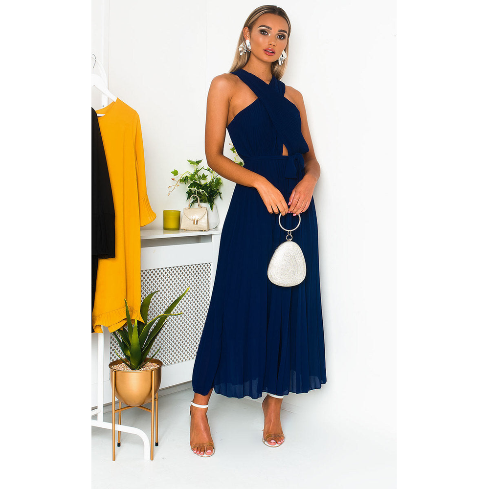 Pleated Crossover Maxi Dress