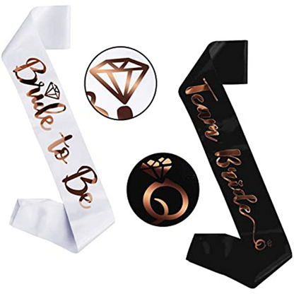 7pcs/set Bachelorette Party Sash Set 1 White Bride to Be Sash and 6 Black Team Bride Sashes Bridal Party Supplies with Shiny