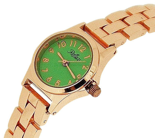 Reflex Ladies Metal Analogue Green Dial & Rose Tone Metal Bracelet Strap Watch LB112