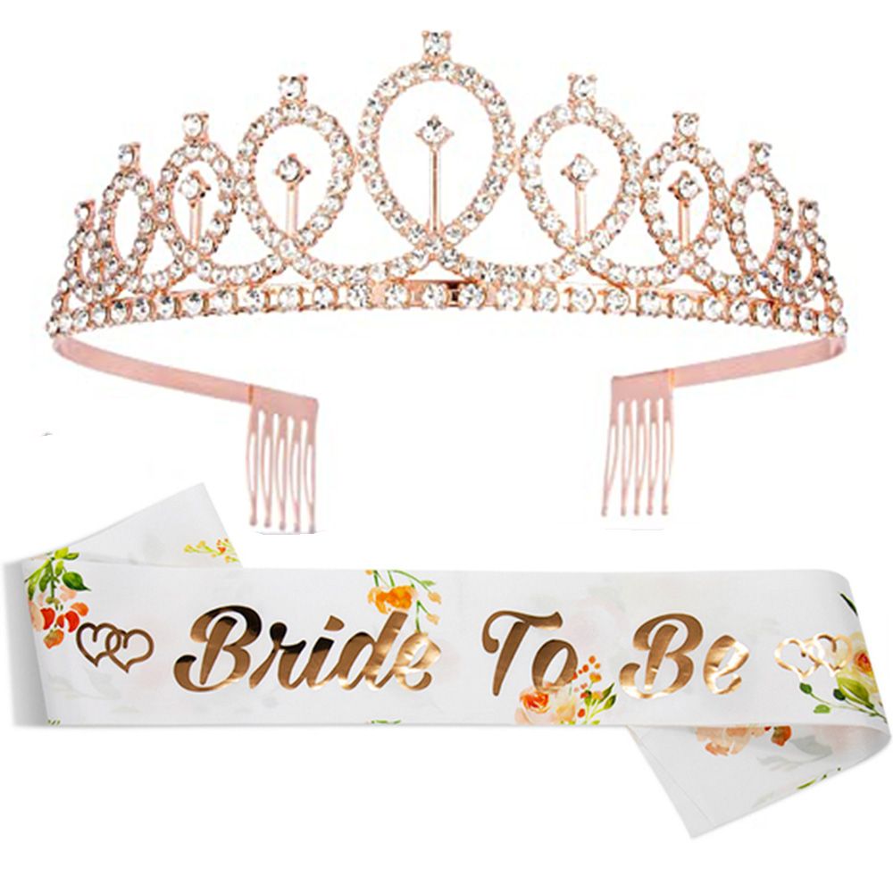 1set Rose Gold Bride to BE Satin Sash Crown Wedding Bridal Shower Decorations  Bachelorette Party Supplies