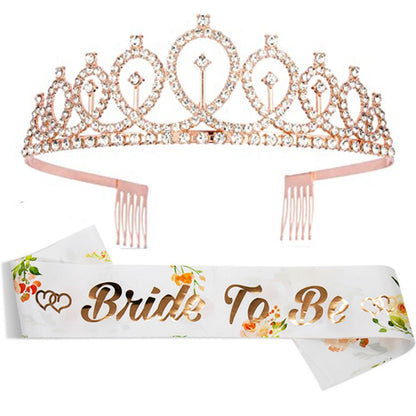 1set Rose Gold Bride to BE Satin Sash Crown Wedding Bridal Shower Decorations  Bachelorette Party Supplies