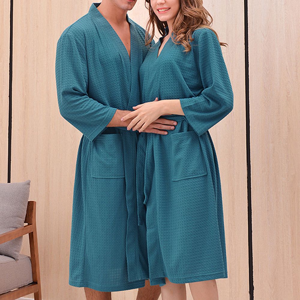 Autumn Adult Bathrobe Sashes V-Neck Robe Pajamas For Men And Women Couple Robes Pockets Long Sleeve Fashion Nightgown