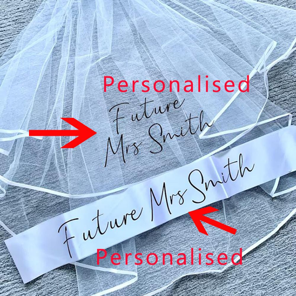 Personalized custom Bride to be Future Mrs Veil sash Bach weekend Bachelorette hen Party bridal shower wedding decoration gift