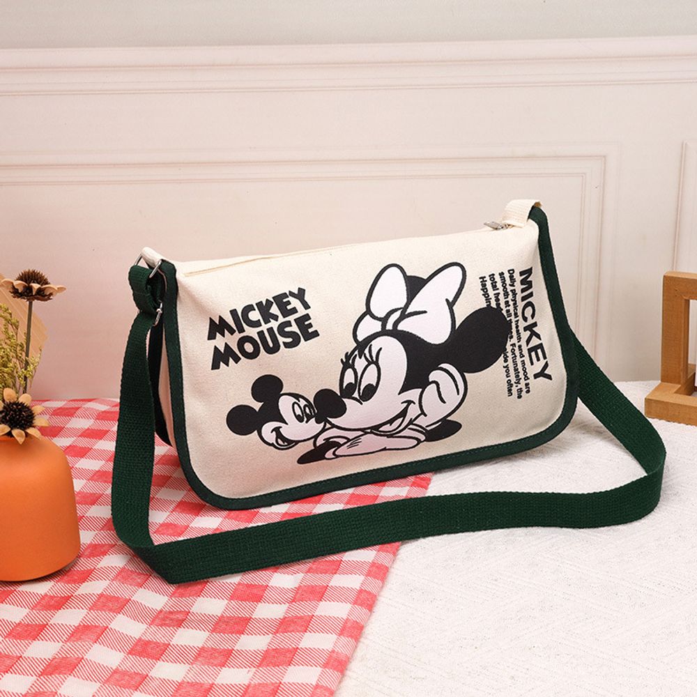 Disney 2023 New Mickey Cartoon Canvas Bag Women's Ins Large Capacity Shoulder Bag Student Class Messenger Dumpling Bag