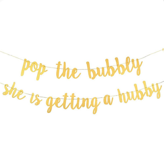 Gold Glitter Pop The Bubbly Shes Getting A Hubby Banner Bridal Shower Bachelorette Engagement Party Decorations Supplies