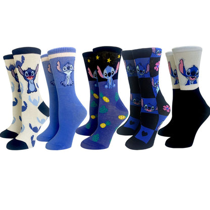 Women's socks 5 Pairs Cartoon Stitch cotton comfortable Size 35-40