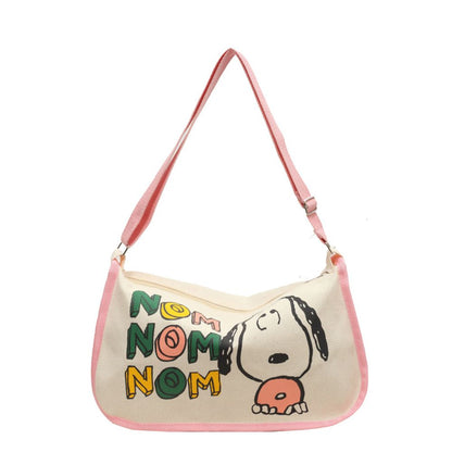 MINISO Disney Serie Cartoon Canvas Bag Large Capacity Handbag Snoopy Shoulder Bag Women Crossbody Bag Adjustable Shoulder Straps