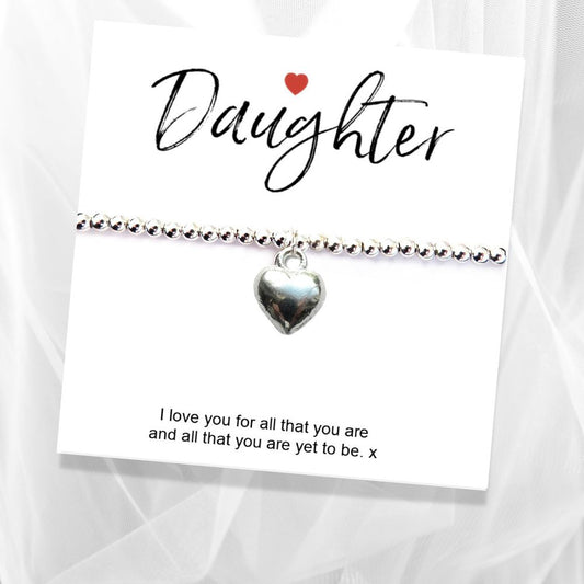 Daughter Message Card with Heart Charm Bracelet