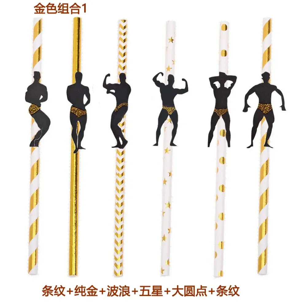 6Pcs Stripper Dancing Men Straws Bachelorette Party Decorations Straws Party Drinking Favors Adult Party Tableware Supplies