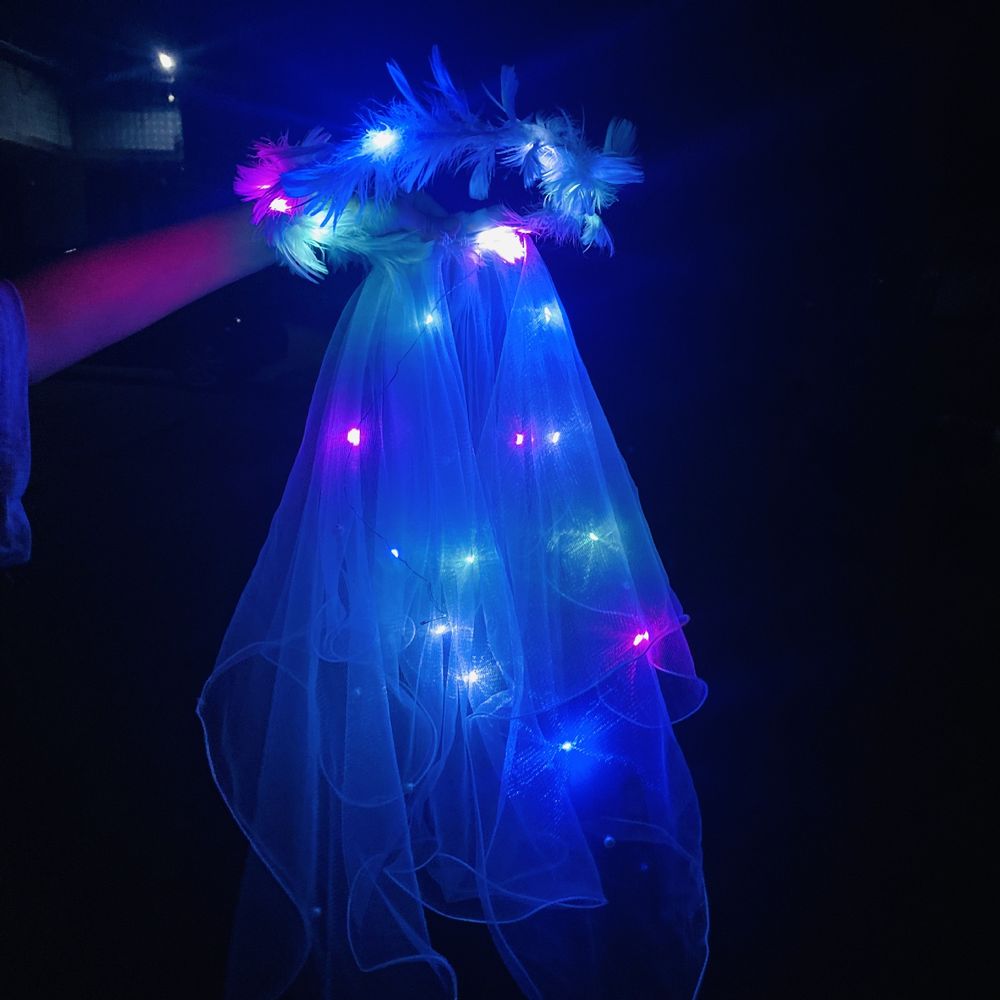 Bachelorette Party Veil Feather Flower Crown Glow Light LED Bridal Shower Veil Bride to Be Gift Wedding Party Engagement Decor