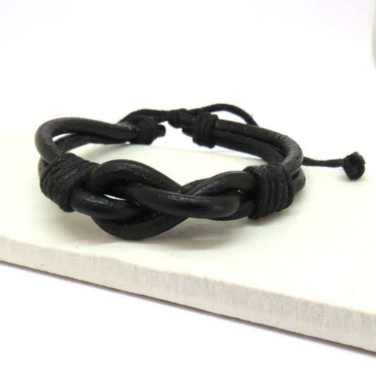 Men's Black Leather Knot Bracelet