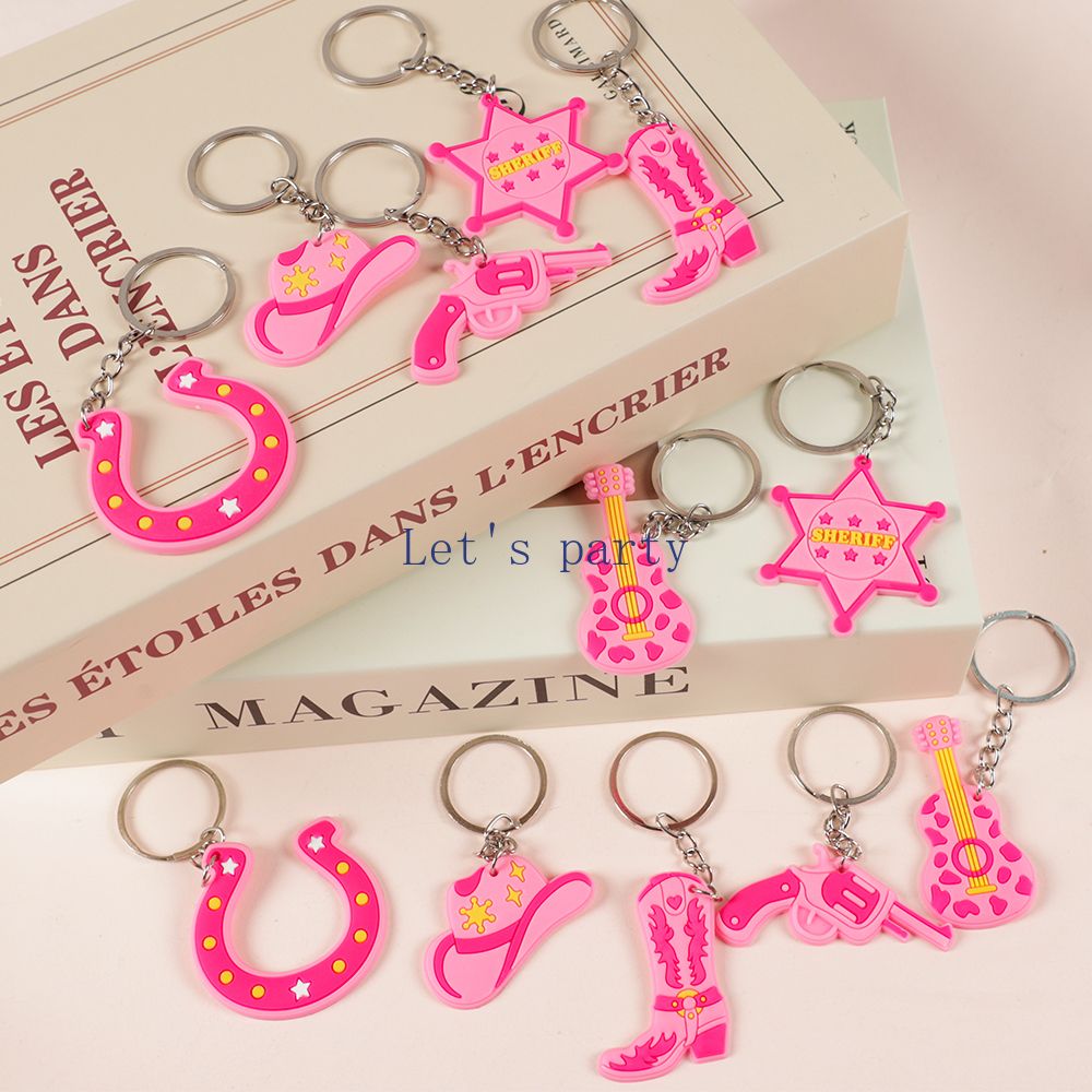 12Pcs Pink Western Cowgirl Boots Cowboy Hat Keychains for Birthday Party Favors Wedding Bridal Shower Bachelorette Party Gifts