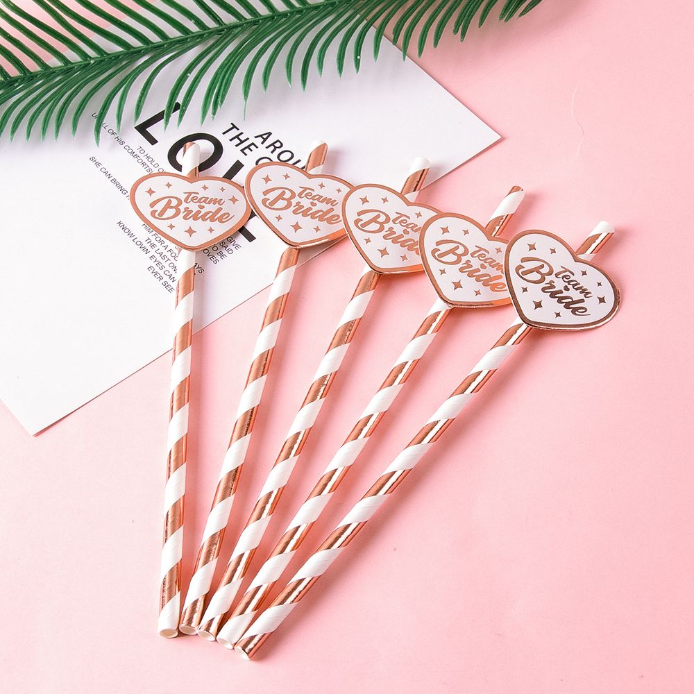 10pcs Rose Gold Team Bride Disposable Paper Straws Hen Party Bachelorette Party Drinking Straw Bride To Be Bride Shower Favors