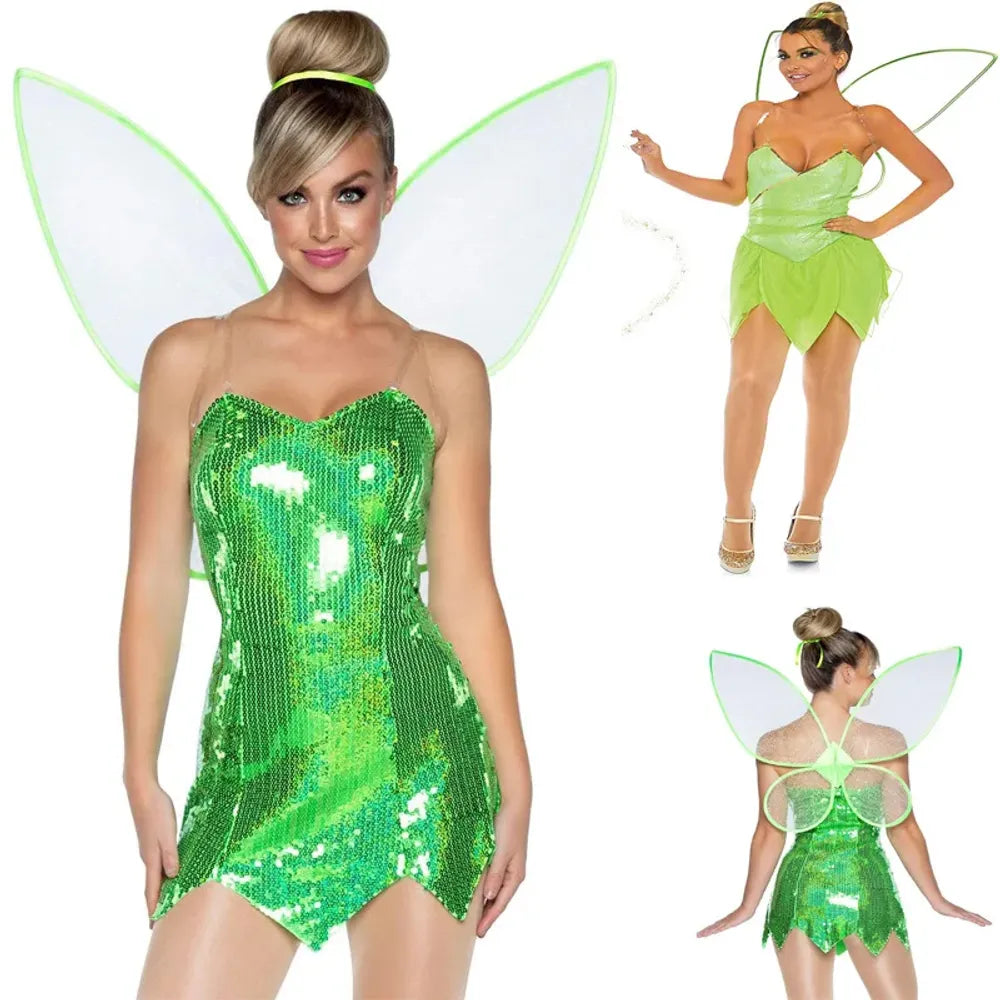 Xmas Princess Costume Elves Party Tinkerbell Tinker Bell Dress Christmas Princess Dress with Wings