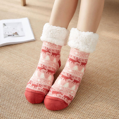 Christmas Fuzzy Fluffy Socks Women Winter Plush Soft Floor Female Anti Slip Non Grip Slippers Short Sock Deer Elk 2023 New Gift