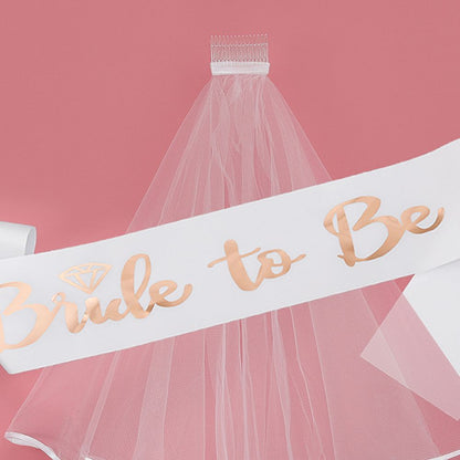 2pcs Engagement wedding bride rose gold bride to be shoulder strap bachelor party white veil