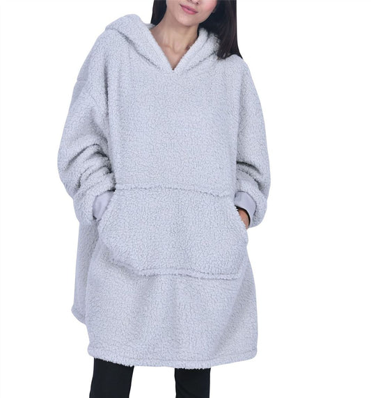 L SINGLE LAYER BORG BLANKET HOODIE GREY