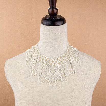 Pearl Beaded Lace Trim Collar Ribbons Women Necklace Jewelry for Clothes Wedding Dress