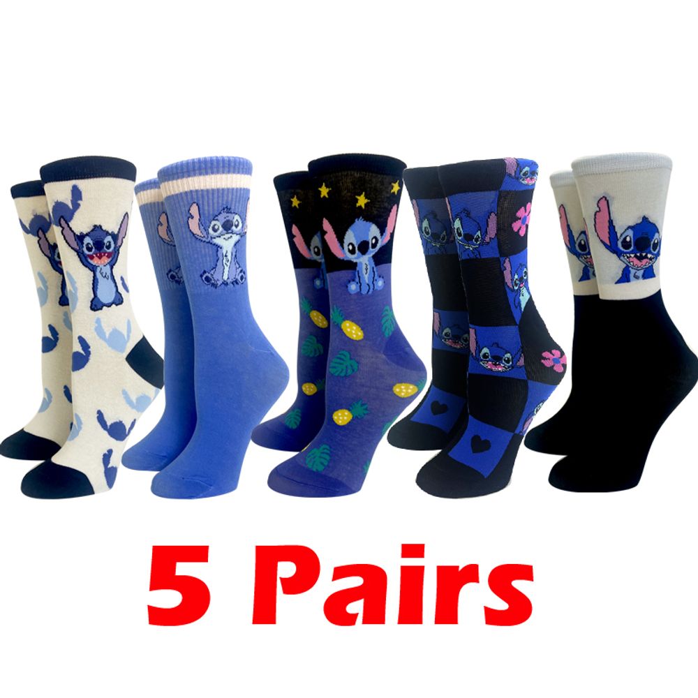 Women's socks 5 Pairs Cartoon Stitch cotton comfortable Size 35-40