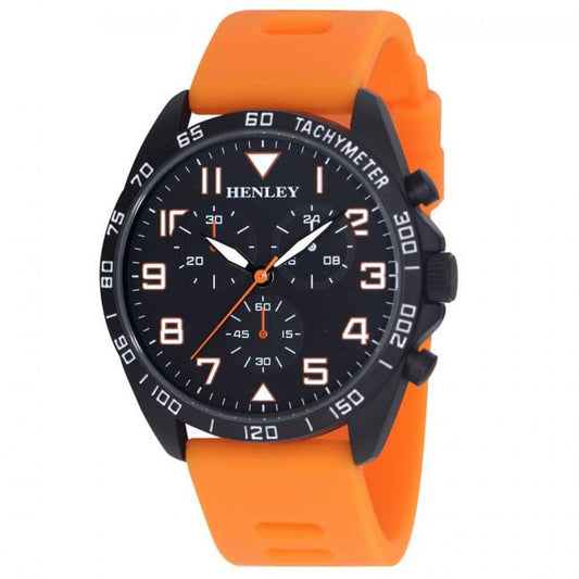 Henley Men's Multi Eye Black Dial With Orange Sports Large Silicone Strap Watch H02215.8