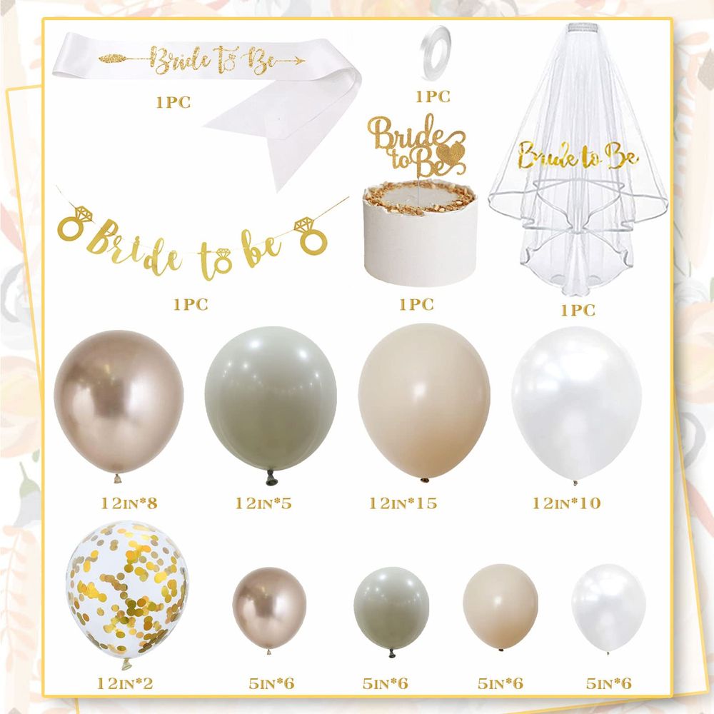 Bride to Be Balloon Bachelorette Party Decorations Bridal Shower Party Supply Beige Balloon Garland Bride to Be Banner Sash Veil