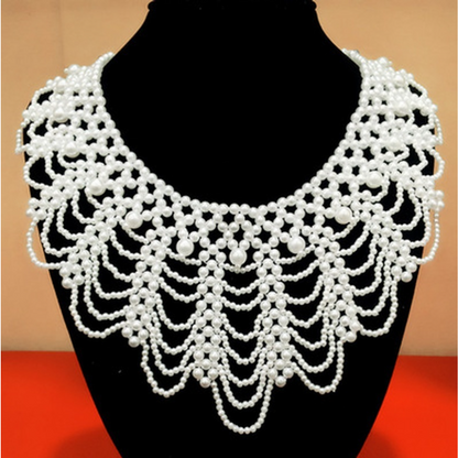 Pearl Beaded Lace Trim Collar Ribbons Women Necklace Jewelry for Clothes Wedding Dress