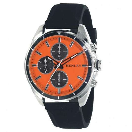 Henley Men's Multi Eye Orange Dial With Black Sports Silicone Rubber Strap Watch H02209.8