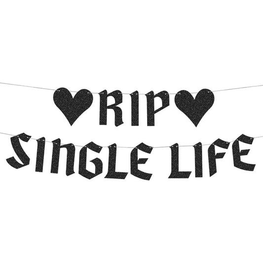 Fetti RIP Single Life Glitter banner - black, bachelorette party decor, fun Bach background, bride or mold, prank gift