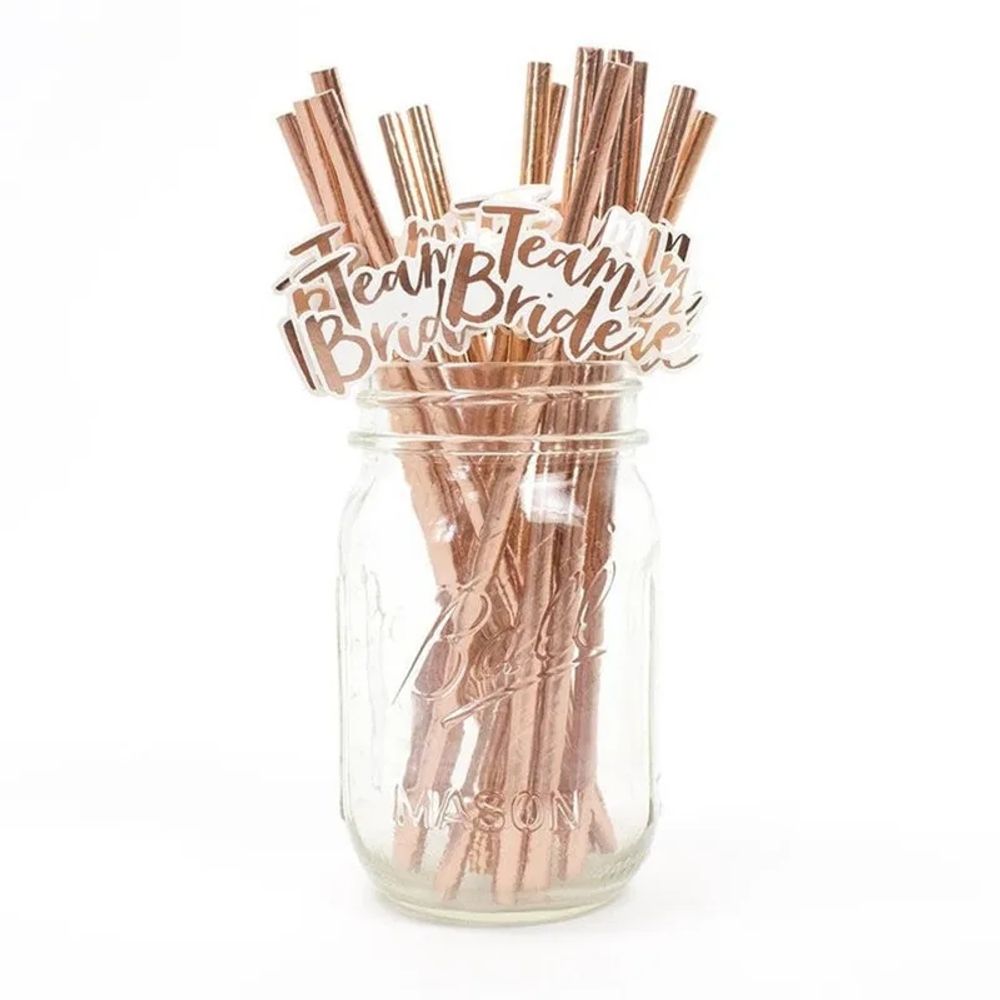 10Pcs Rose Gold Team Bride Straws Hen Party Bachelorette Wedding Party Decoration Supplies