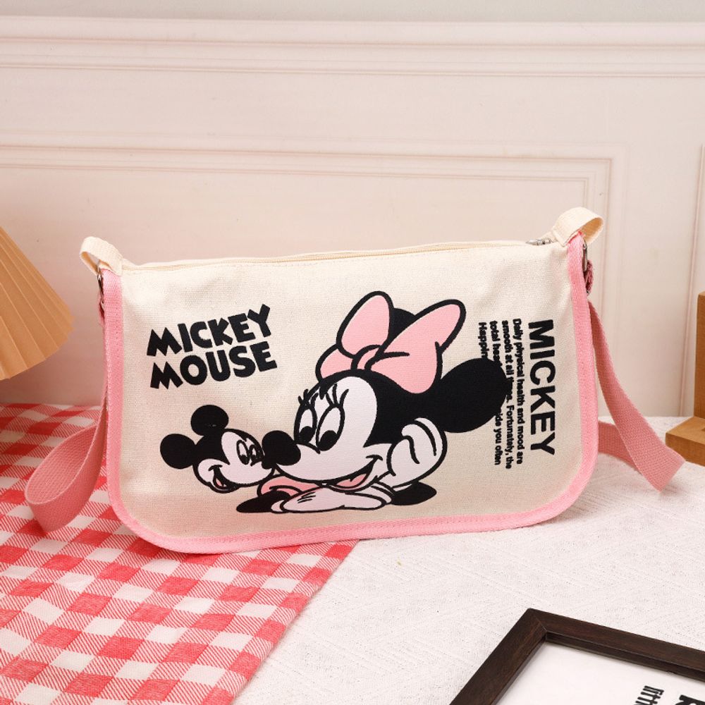 Disney 2023 New Mickey Cartoon Canvas Bag Women's Ins Large Capacity Shoulder Bag Student Class Messenger Dumpling Bag