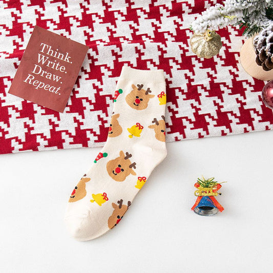 Cute Christmas Cartoon Women Socks Funny Elk Snowman Santa Claus Printed Sox for Girls Boys  Kawaii Gifts of Christmas