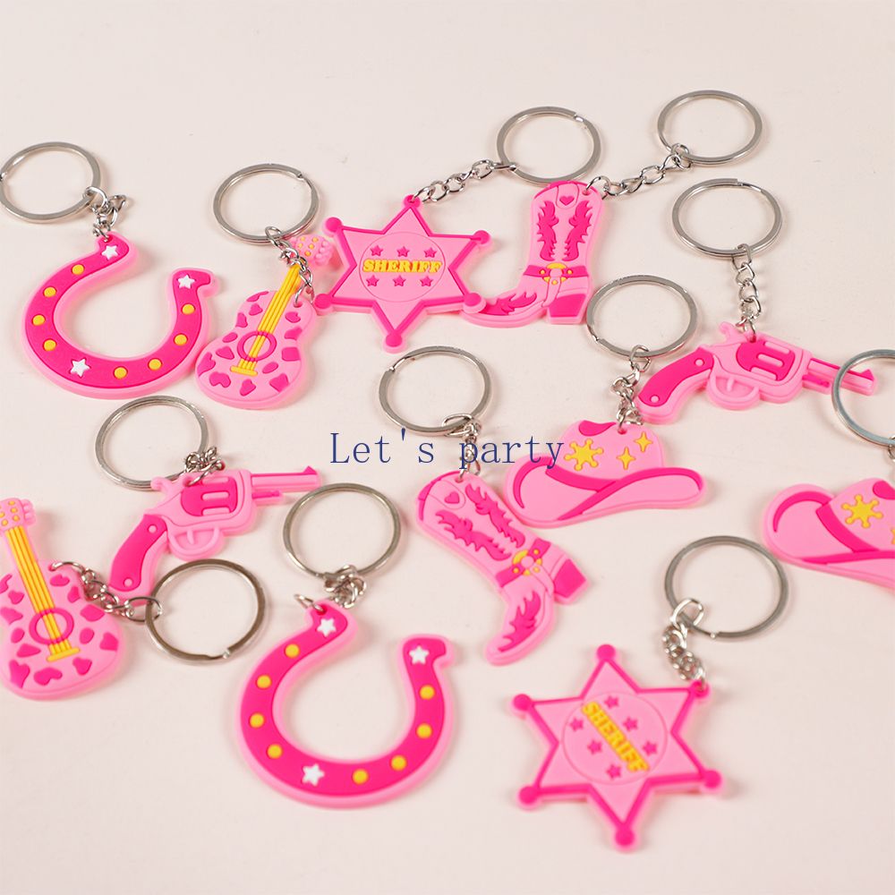 12Pcs Pink Western Cowgirl Boots Cowboy Hat Keychains for Birthday Party Favors Wedding Bridal Shower Bachelorette Party Gifts