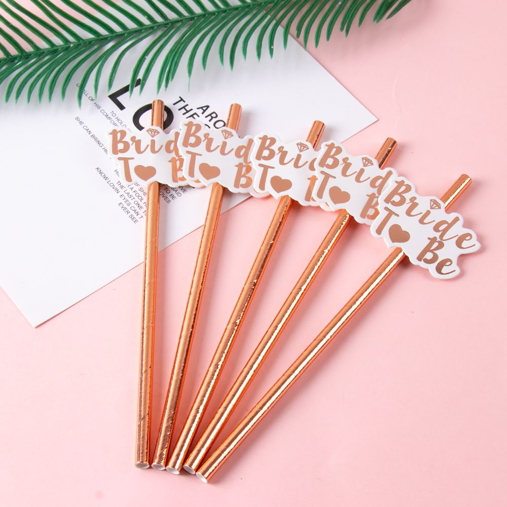 10pcs Rose Gold Team Bride Disposable Paper Straws Hen Party Bachelorette Party Drinking Straw Bride To Be Bride Shower Favors