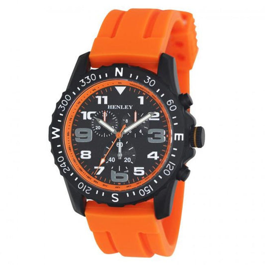 Henley Men's Multi Eye Black Dial With Orange Sports Silicone Rubber Strap Watch H02208.8