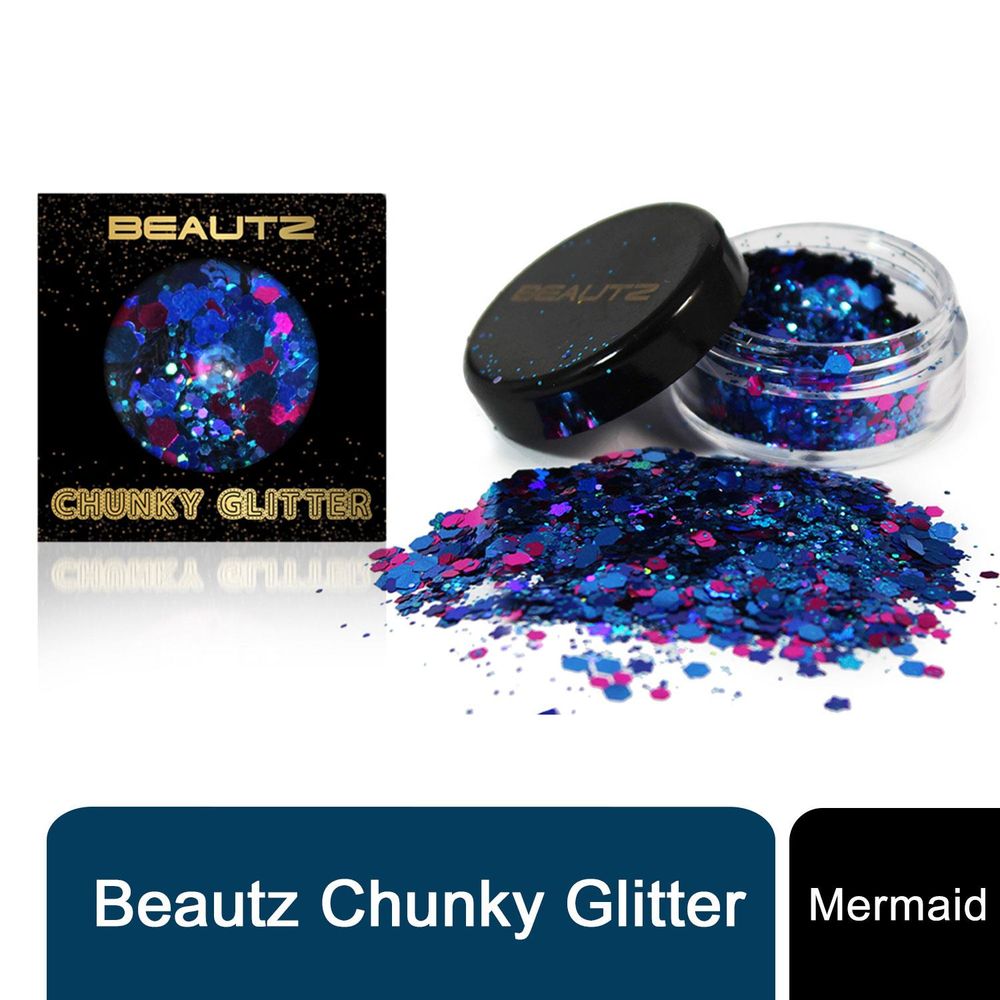 Beautz Chunky Glitter Available in 5 Varieties 10ml pot with 5g of Cosmetic Glit[Mermaid]