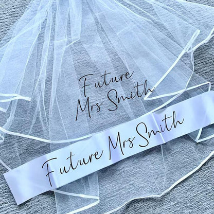 Personalized custom Bride to be Future Mrs Veil sash Bach weekend Bachelorette hen Party bridal shower wedding decoration gift