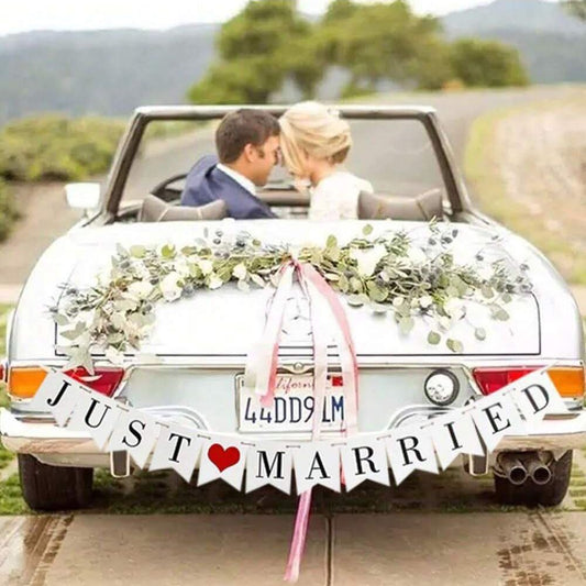 JUST MARRIED Wedding Banner Set, Reception Wedding Decoration, Bride Gifts and Engagement Photo Props, Car Decoration