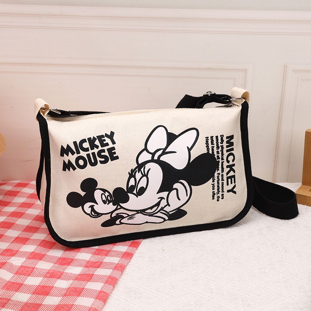 Disney 2023 New Mickey Cartoon Canvas Bag Women's Ins Large Capacity Shoulder Bag Student Class Messenger Dumpling Bag