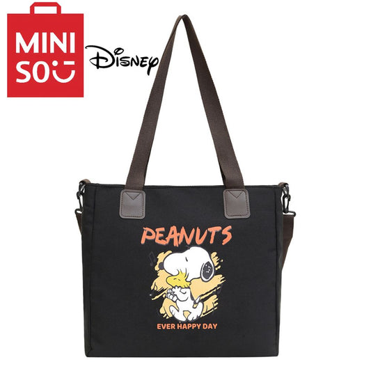 MINISO Disney Collection Snoopy Canvas Crossbody Bag Cartoon Cute Print Handbag Fashionable Large Capacity Canvas Bag