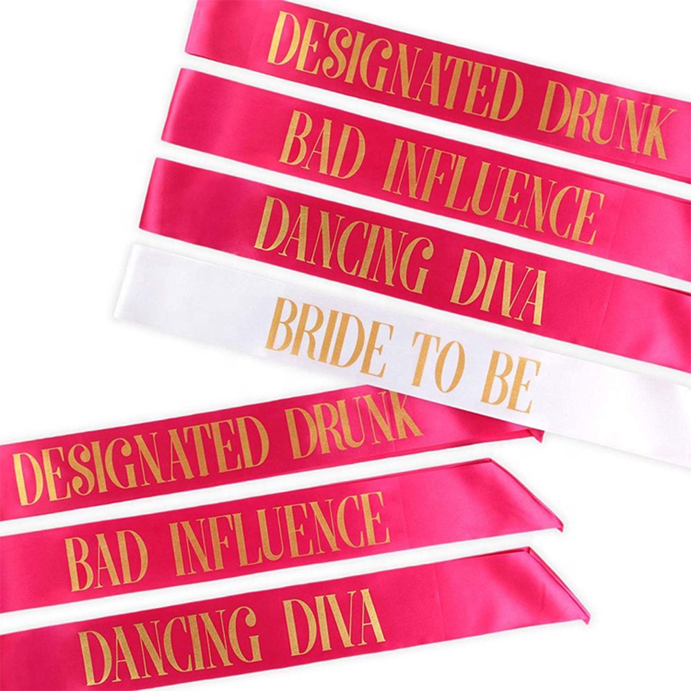 7pcs Set Bride to Be Satin Sash Bachelorette Wedding Bridal Party Supplies Decoration Black Pink Favor Gift Short Queen Hot Mam